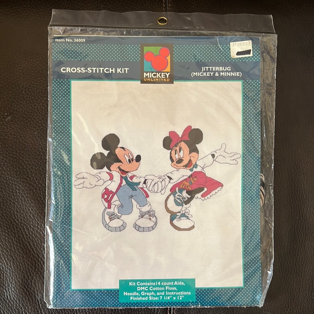 Mickey & Minnie Mouse Cross-Stitch Kit Doing the Jitterbug - 7 1/4” x 12”